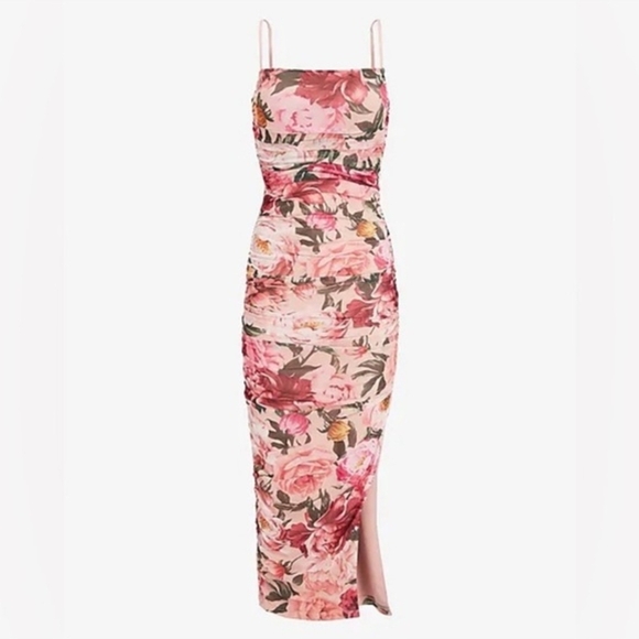 Express Dresses & Skirts - Express Body Contour ruched floral midi dress.